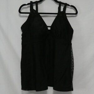CACTUS | 1X | Elegant Black Tankini | Mesh Side and Upper Panels